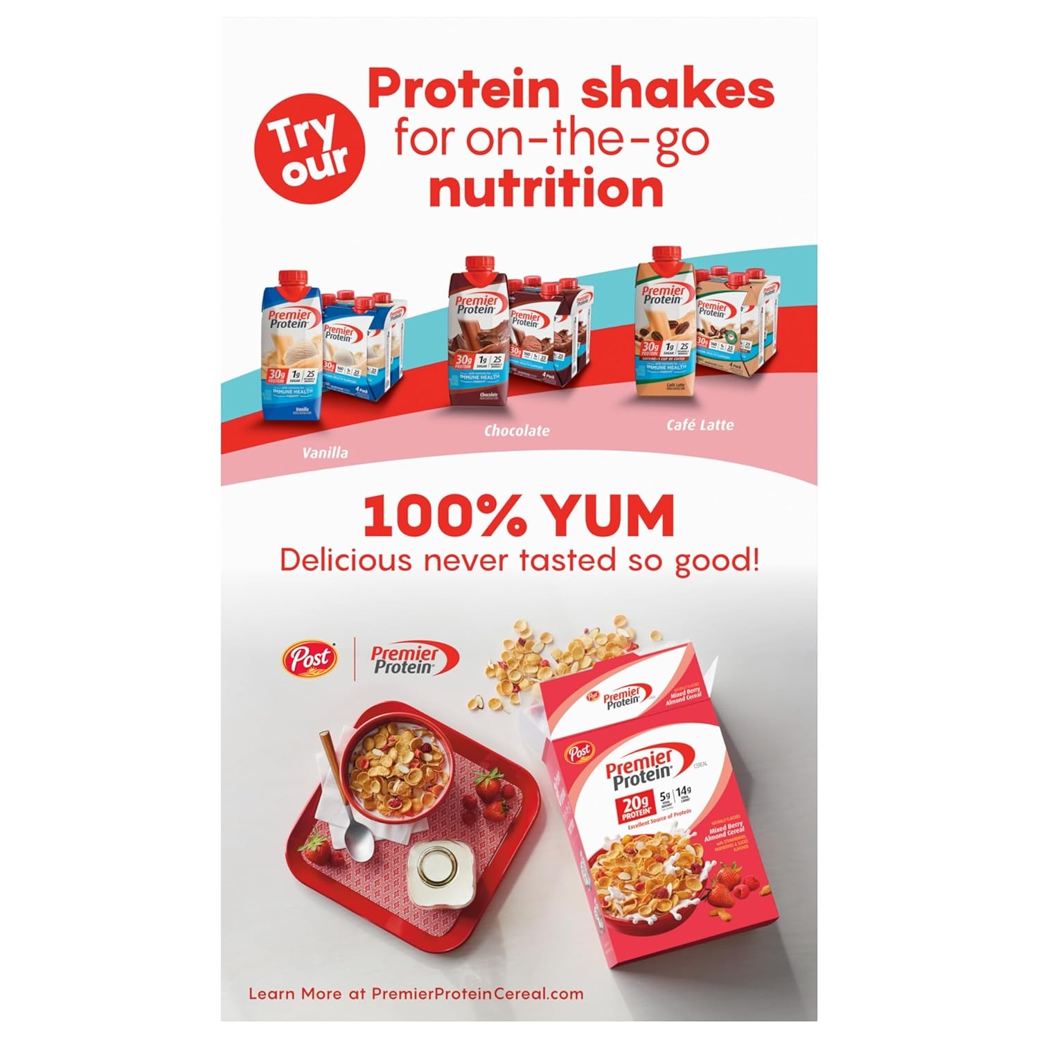 image:imagePremier Protein Chocolate Almond Cereal Chocolatey Protein Breakfast Cereal Flakes with Sliced Almonds Contains 20g of Protein Per Serving 9 oz BoxChocolate