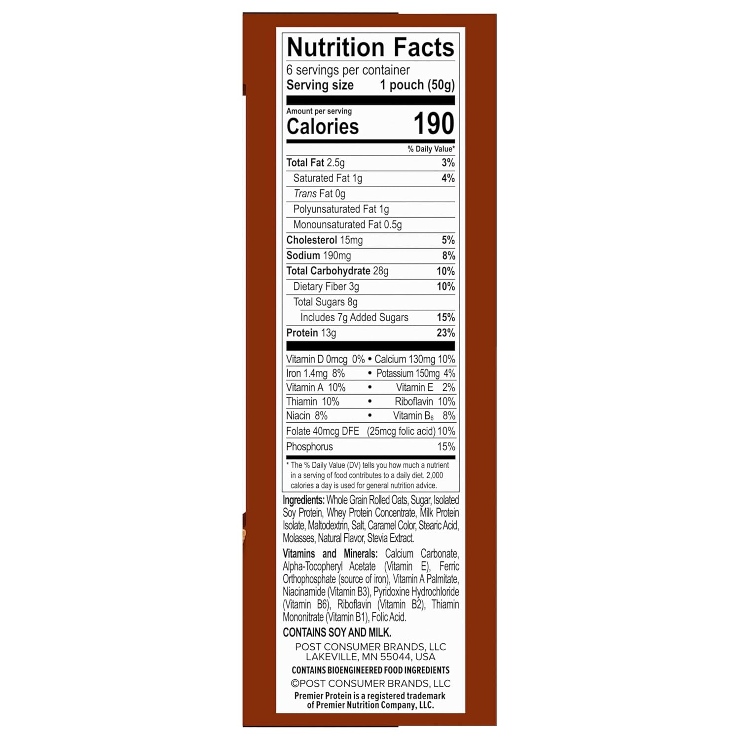 image:imagePremier Protein Maple amp Brown Sugar Flavored High Protein Breakfast Oatmeal Instant Oats Fiber Rich 106 oz Box of 6 Pouches Pack of 6