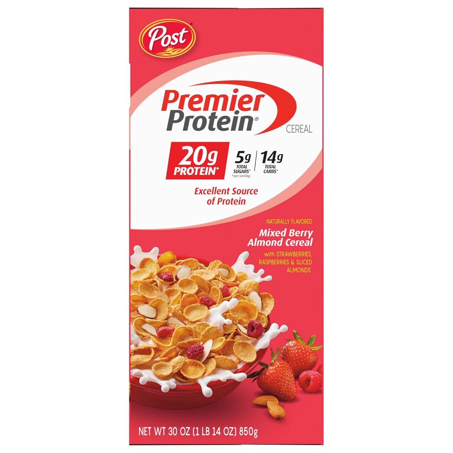 image:imagePremier Protein Mixed Berry Almond Breakfast Cereal HighProtein Crunch with Real Fruit and Nuts 30 oz Bag 1 CountMixed Berry
