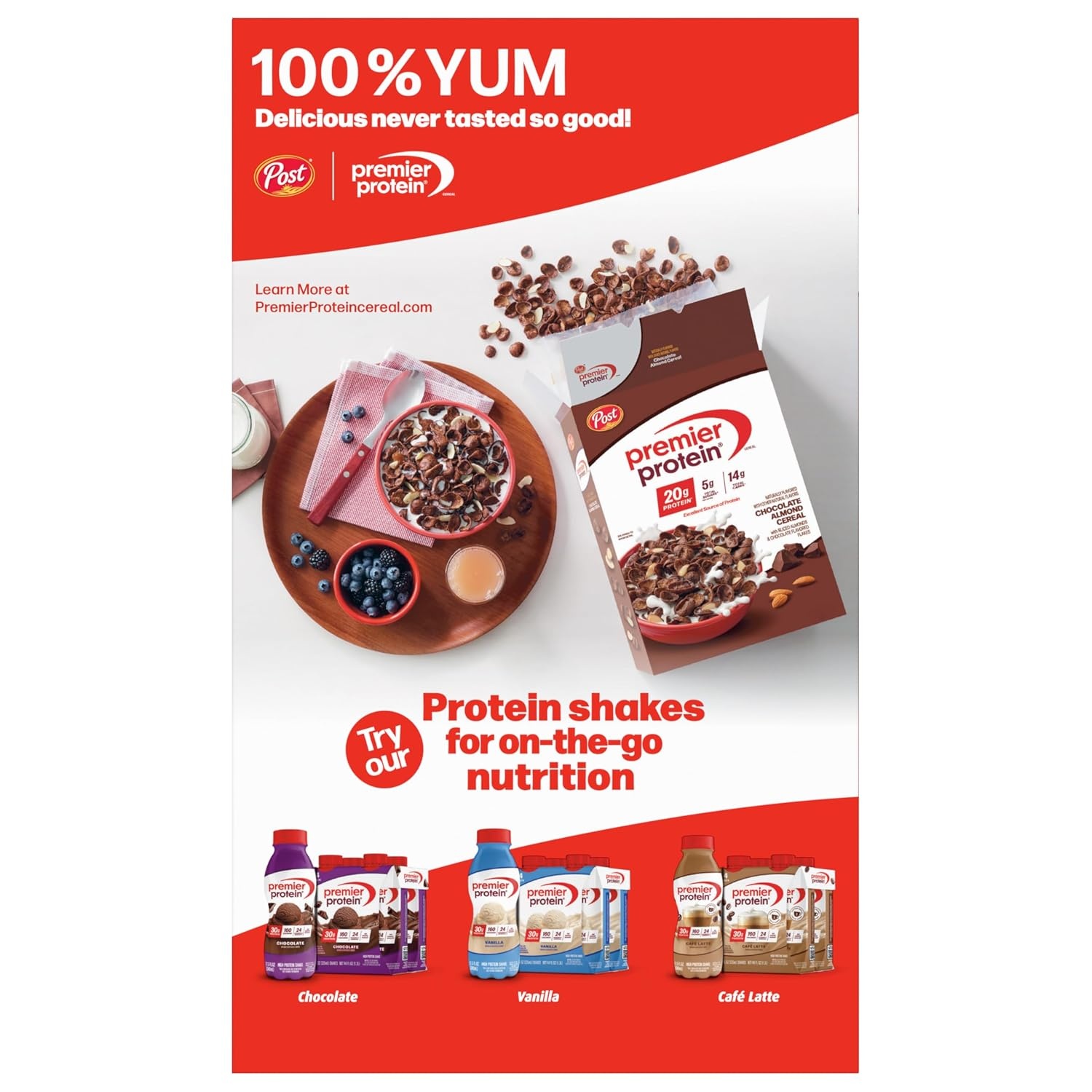 image:imagePremier Protein Mixed Berry Almond Breakfast Cereal HighProtein Crunch with Real Fruit and Nuts 30 oz Bag 1 CountMixed Berry