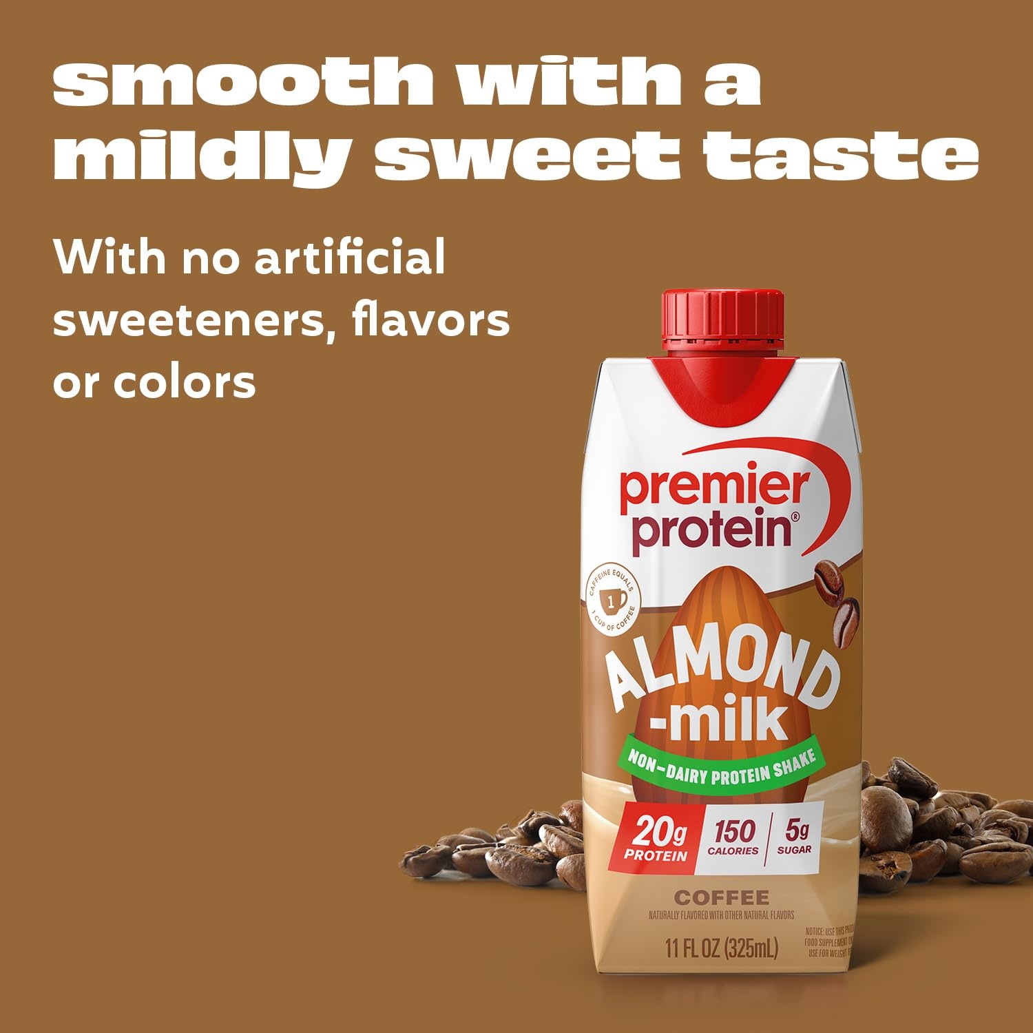 image:imagePremier Protein NonDairy Plant Based Almondmilk Protein Shake Vanilla 20g Protein 5g Sugar 11 fl oz 4 PackCoffee