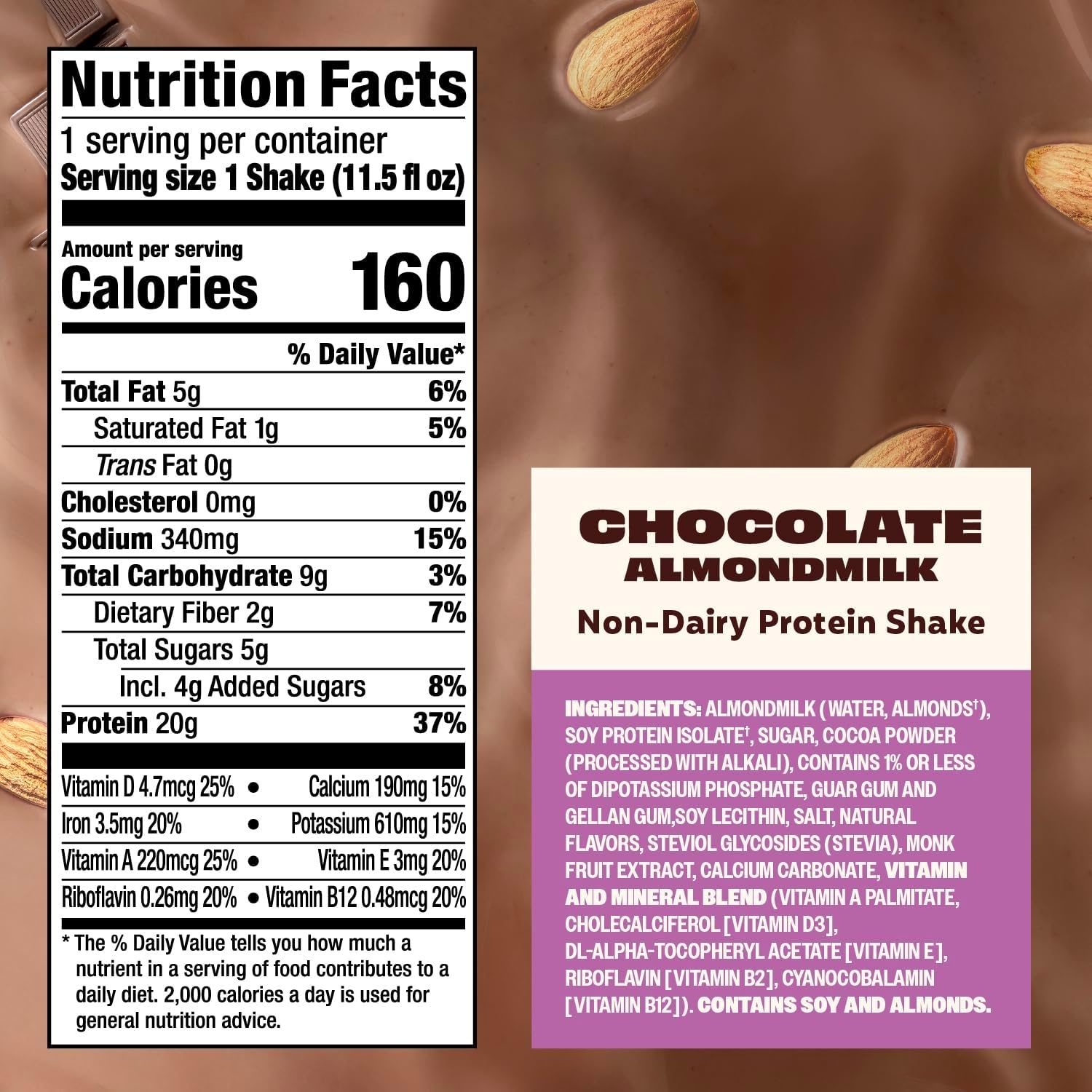 image:imagePremier Protein NonDairy Plant Based Almondmilk Protein Shake Vanilla 20g Protein 5g Sugar GlutenFree 115 Fl oz 12 PackChocolate