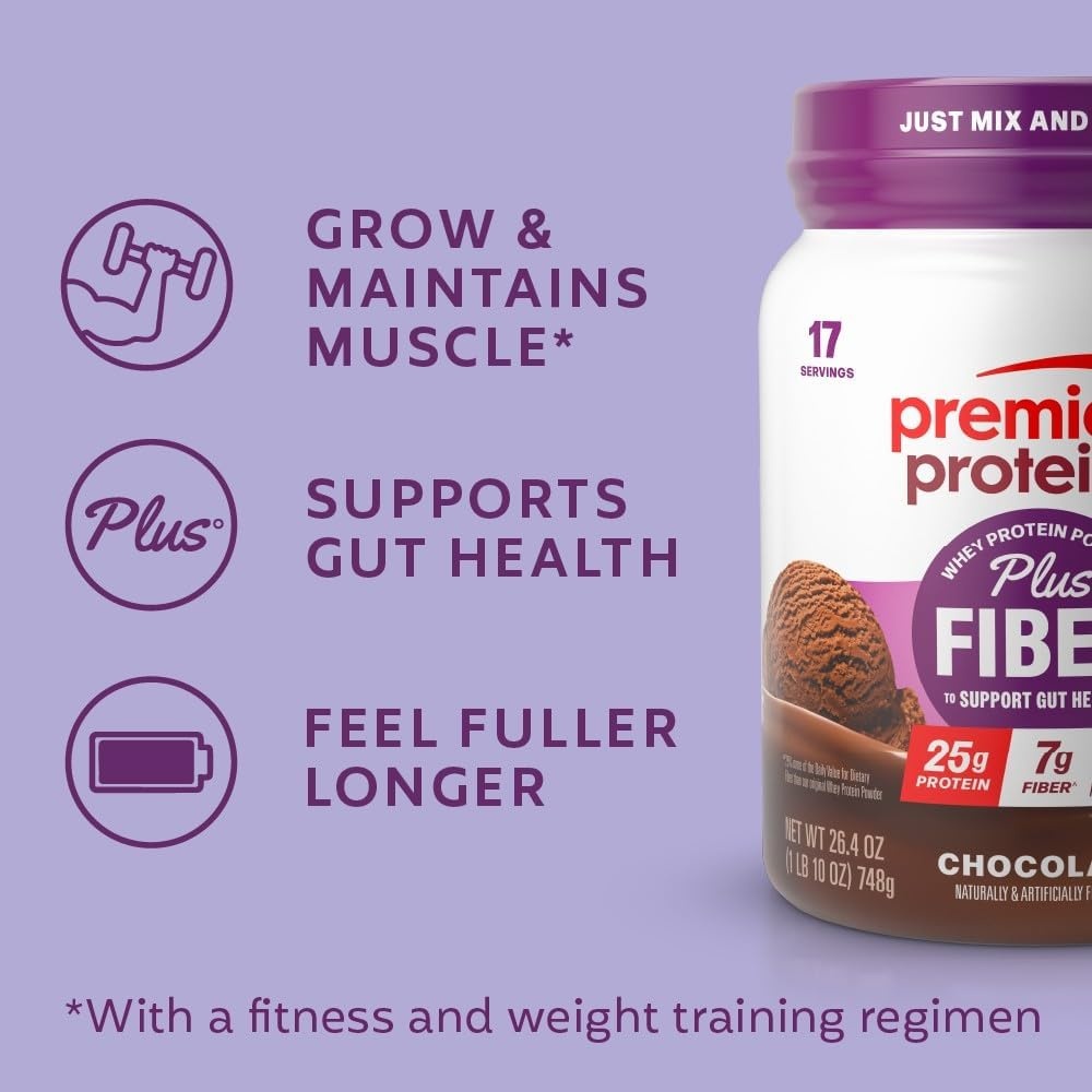 image:imagePremier Protein Powder Plus Fiber Chocolate 25g Protein 7g Fiber to Support Gut Health No Added Sugar 17 ServingsChocolate