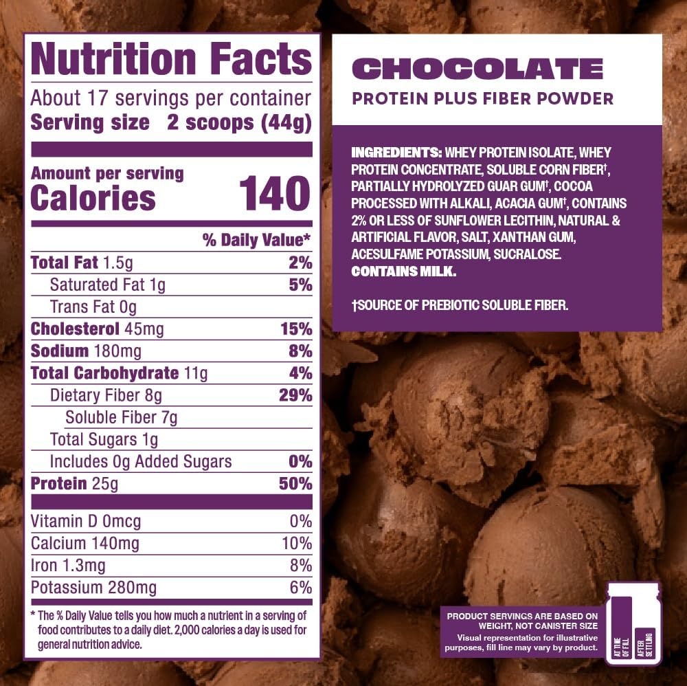 image:imagePremier Protein Powder Plus Fiber Chocolate 25g Protein 7g Fiber to Support Gut Health No Added Sugar 17 ServingsChocolate