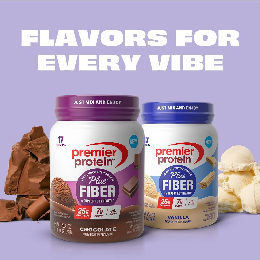 image:imagePremier Protein Powder Plus Fiber Chocolate 25g Protein 7g Fiber to Support Gut Health No Added Sugar 17 ServingsChocolate