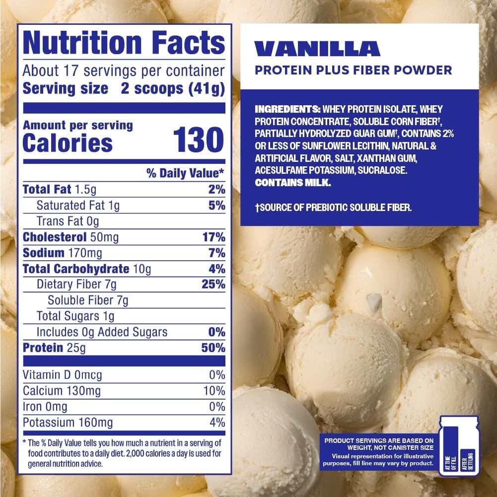 image:imagePremier Protein Powder Plus Fiber Chocolate 25g Protein 7g Fiber to Support Gut Health No Added Sugar 17 ServingsVanilla