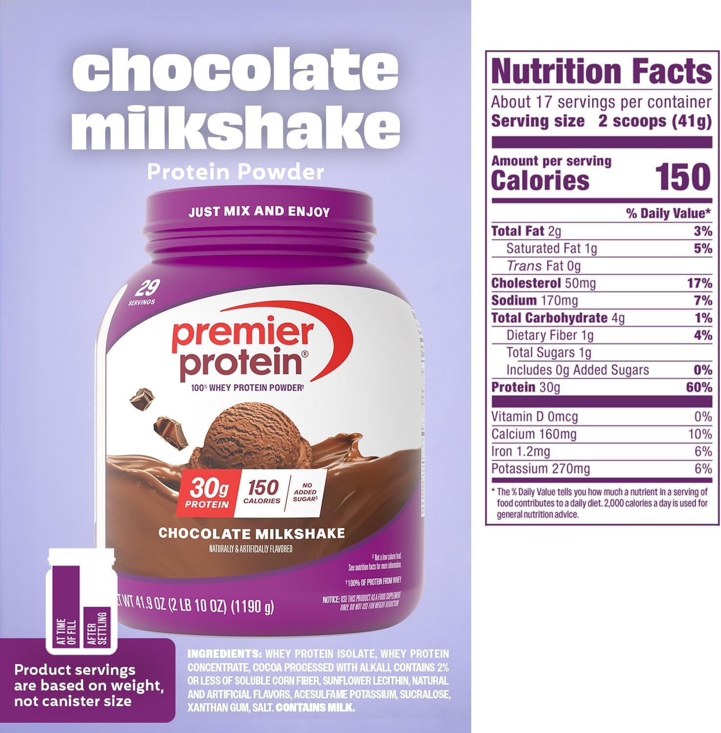 image:imagePremier Protein Powder Vanilla Milkshake 30g Protein 1g Sugar 100 Whey Protein Keto Friendly No Soy Gluten Free 233 oz 17 ServingsChocolate