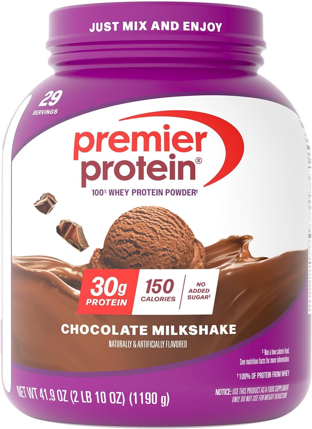 image:imagePremier Protein Powder Vanilla Milkshake 30g Protein 1g Sugar 100 Whey Protein Keto Friendly No Soy Gluten Free 233 oz 17 ServingsChocolate