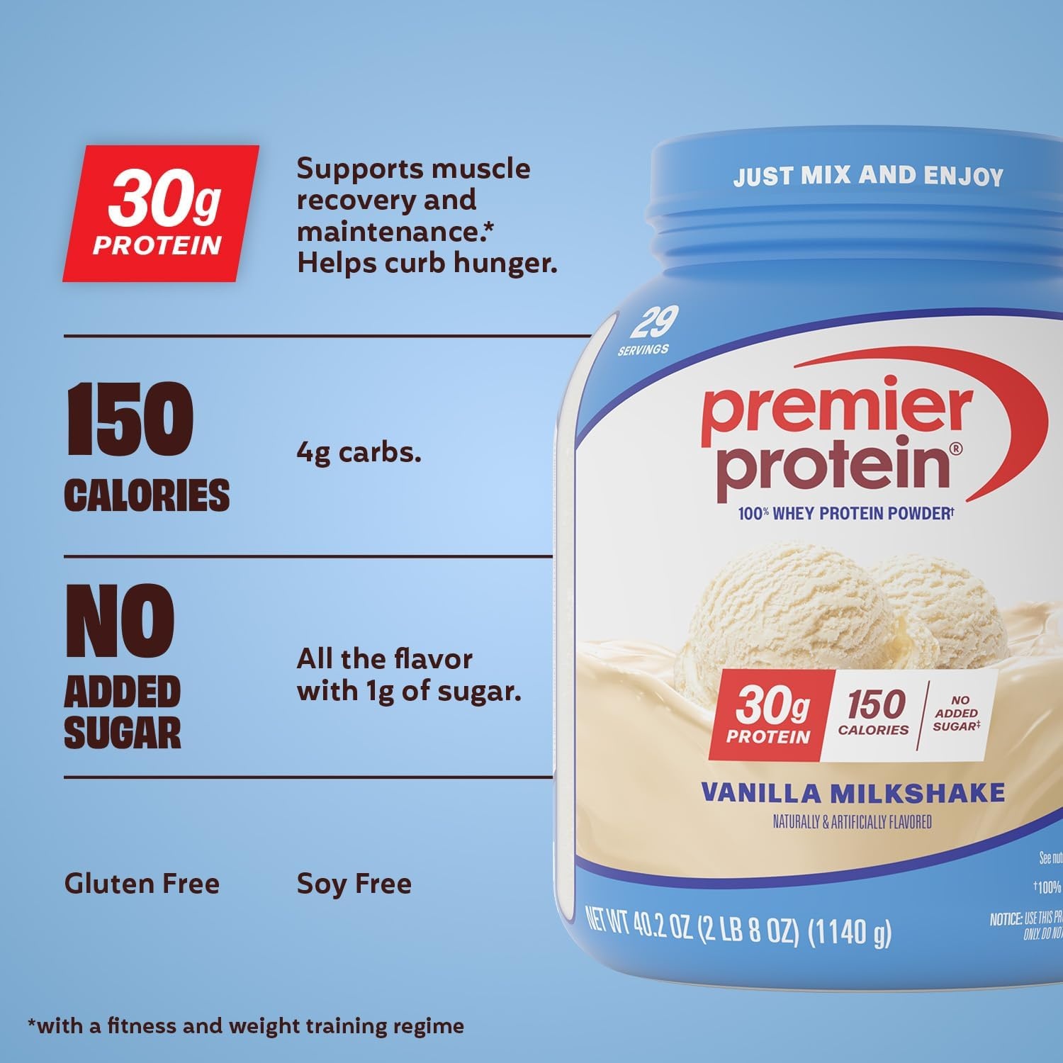image:imagePremier Protein Powder Vanilla Milkshake 30g Protein 1g Sugar 100 Whey Protein Keto Friendly No Soy Gluten Free 233 oz 17 ServingsVanilla