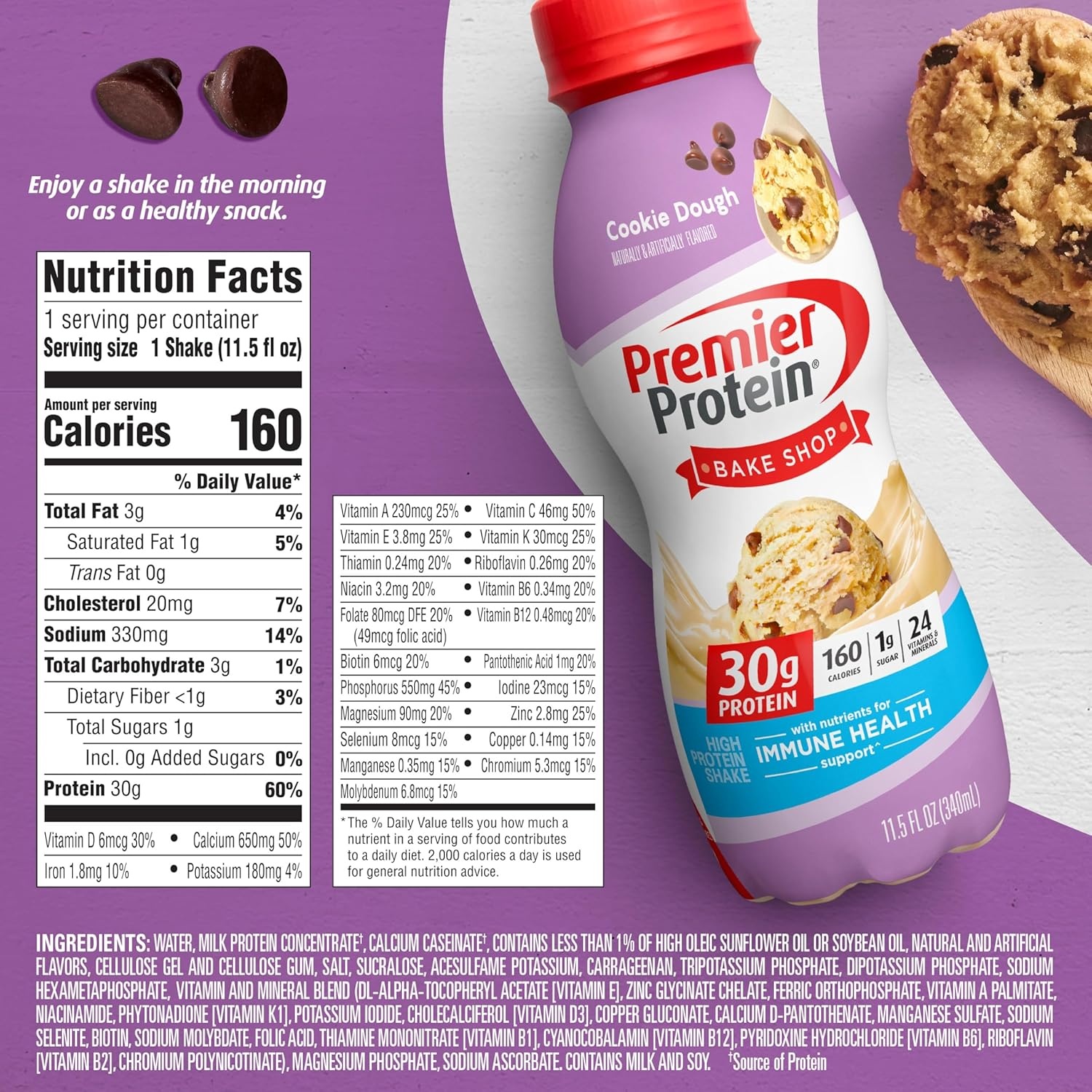 image:imagePremier Protein Shake Cinnamon Roll 30g Protein No Added Sugar 24 Vitamins amp Minerals to Support Immune Health GlutenFree 115 fl oz 12 PackCookie Dough