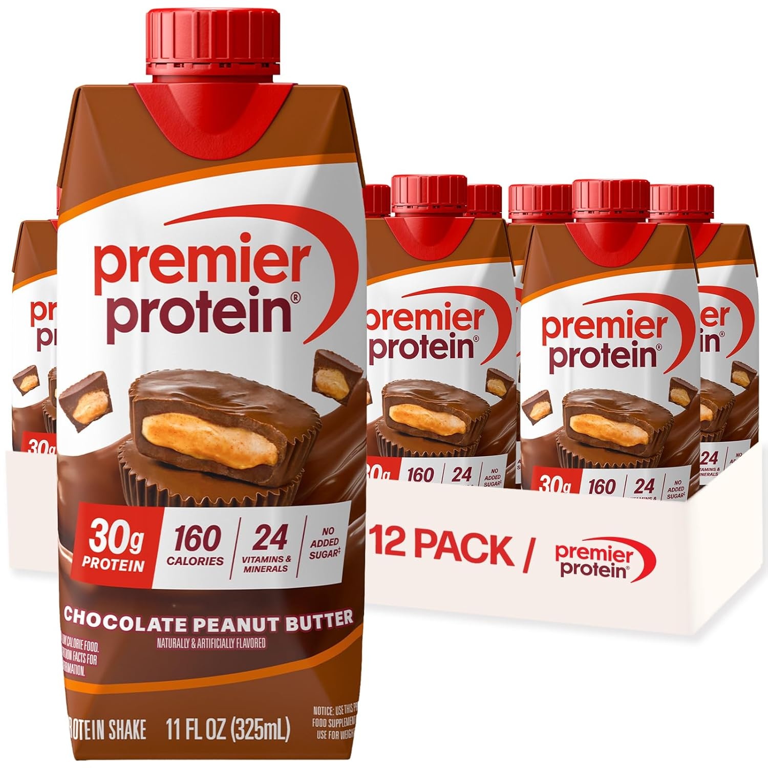 image:imagePremier Protein Shake Vanilla 30g Protein No Added Sugar 24 Vitamins amp Minerals to Support Immune Health 11 fl oz 4 PackChocolate Peanut Butter