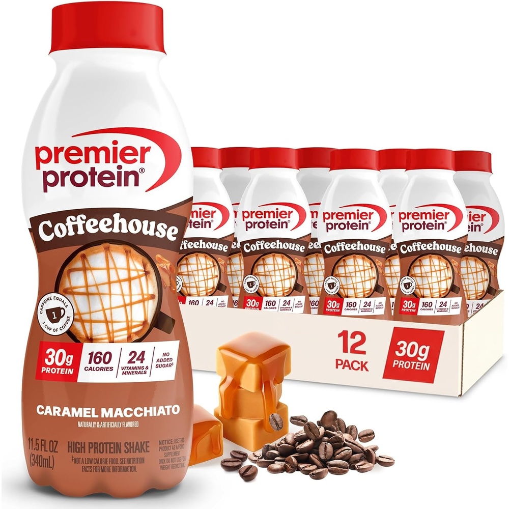 image:imagePremier Protein COFFEEHOUSE Mocha Protein Shake with Caffeine 30g Protein No Added Sugar 24 Vitamins amp Minerals Coffee Beverage for Energy GlutenFree 115 fl oz 12 PackCaramel Macchiato