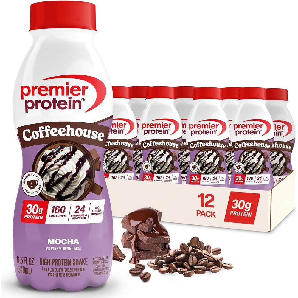 image:imagePremier Protein COFFEEHOUSE Mocha Protein Shake with Caffeine 30g Protein No Added Sugar 24 Vitamins amp Minerals Coffee Beverage for Energy GlutenFree 115 fl oz 12 PackMocha