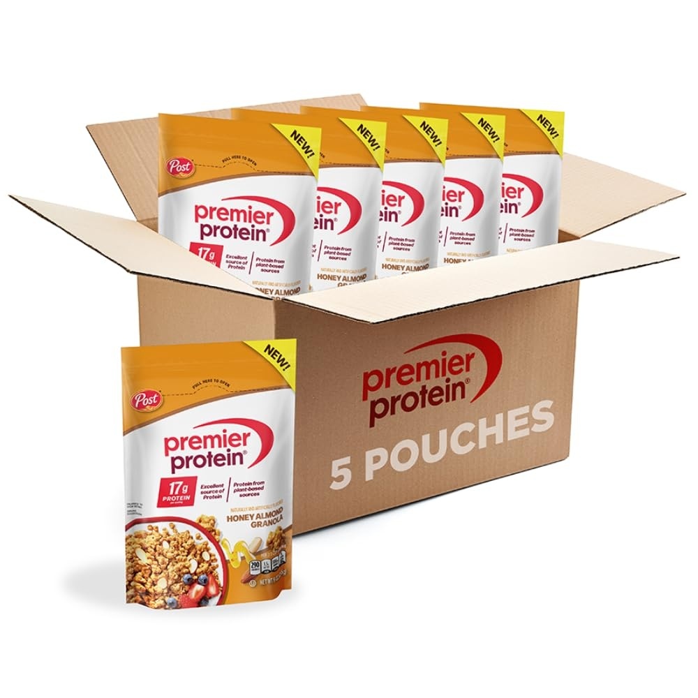 image:imagePremier Protein Honey Almond Granola  9 oz Pack of 5Honey Almond