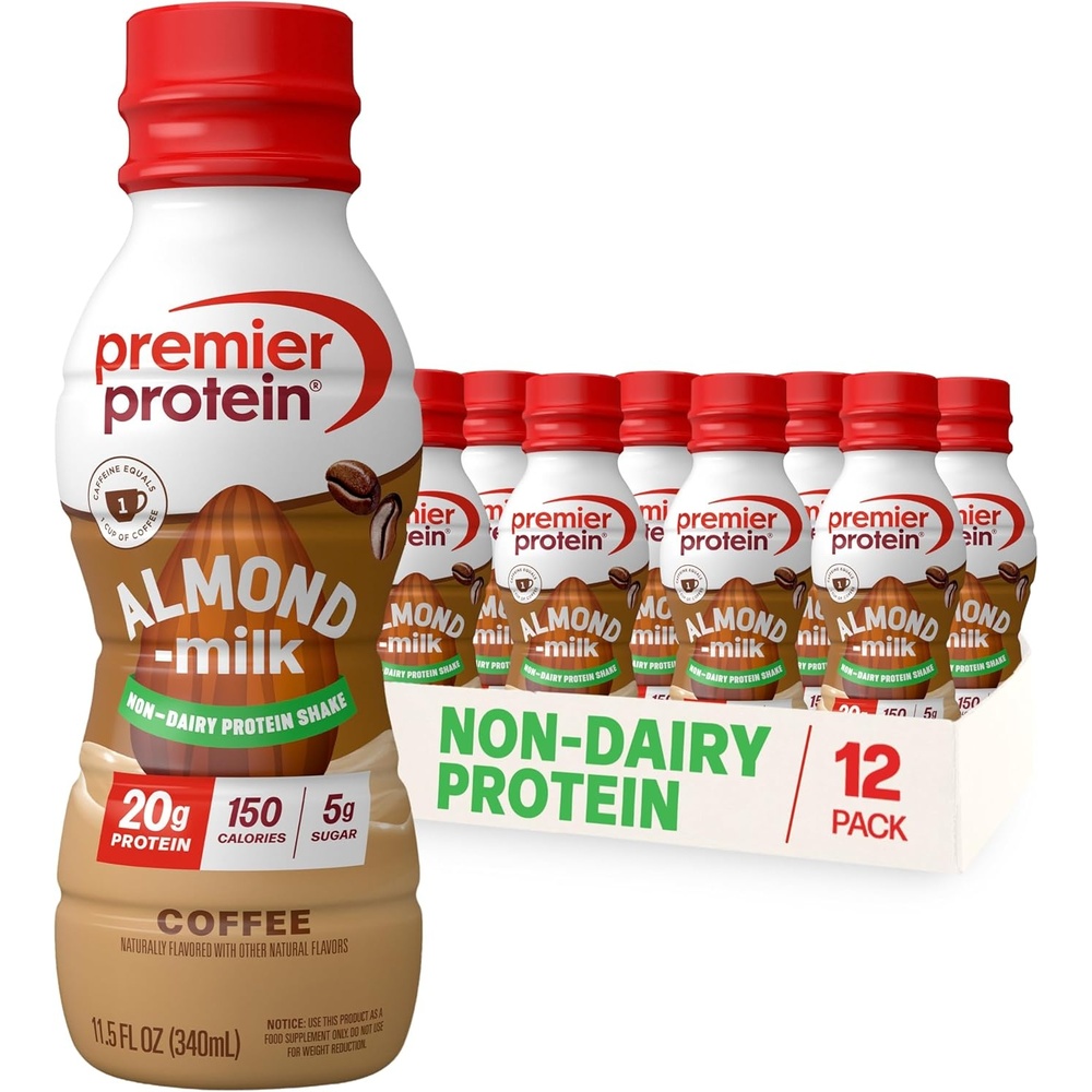 image:imagePremier Protein NonDairy Plant Based Almondmilk Protein Shake Vanilla 20g Protein 5g Sugar GlutenFree 115 Fl oz 12 PackCoffee with Caffeine