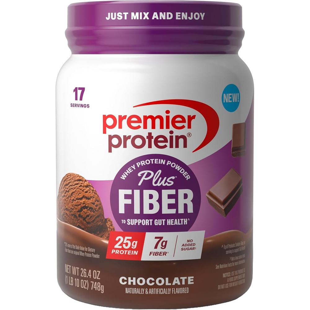image:imagePremier Protein Powder Plus Fiber Chocolate 25g Protein 7g Fiber to Support Gut Health No Added Sugar 17 ServingsChocolate