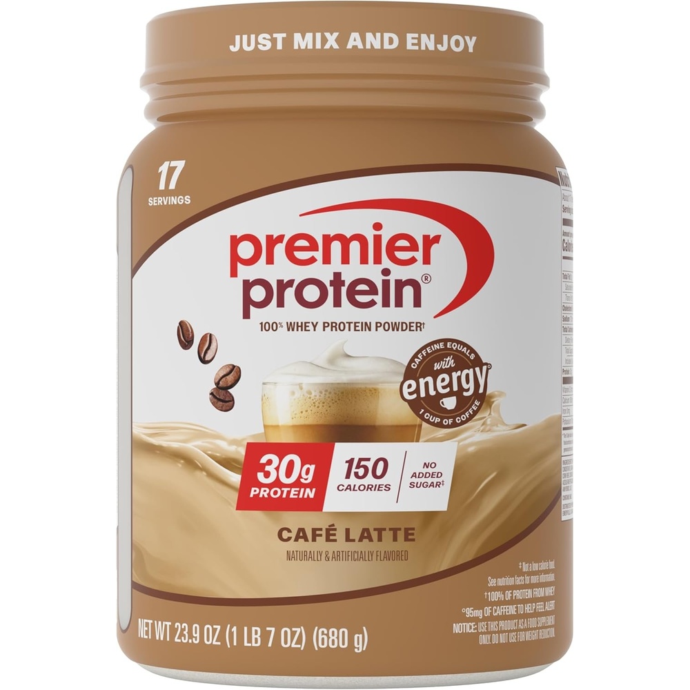 image:imagePremier Protein Powder Vanilla Milkshake 30g Protein 1g Sugar 100 Whey Protein Keto Friendly No Soy Gluten Free 233 oz 17 ServingsCaf Latte with Caffeine