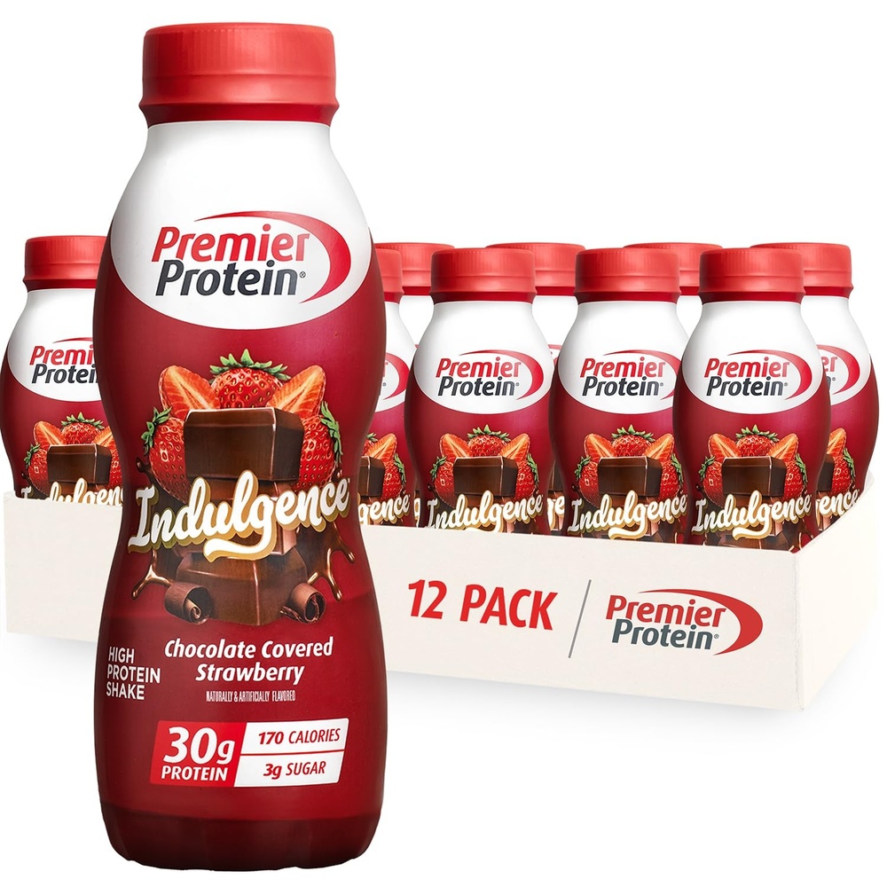 image:imagePremier Protein Shake INDULGENCE Chocolate Covered Strawberry 30g Protein 170 Calories 3g Sugar 115 fl oz 12 Pack Packaging May VaryChocolate Covered Strawberry