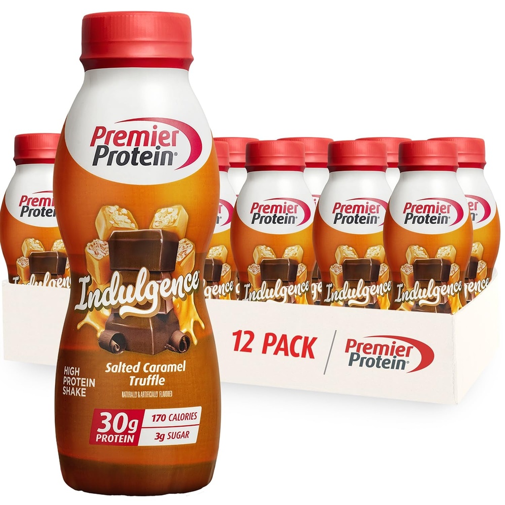 image:imagePremier Protein Shake INDULGENCE Chocolate Covered Strawberry 30g Protein 170 Calories 3g Sugar 115 fl oz 12 Pack Packaging May VarySalted Caramel Truffle