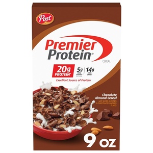 Premier Protein Chocolate Almond Cereal, Chocolatey Protein Breakfast Cereal Flakes with Sliced Almonds, Contains 20g of Protein Per Serving, 9 oz Box(Chocolate)
