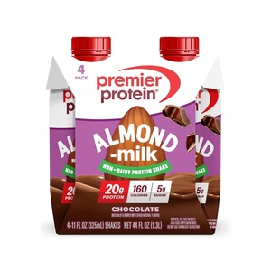 Premier Protein Non-Dairy Plant Based Almondmilk Protein Shake, Vanilla, 20g Protein, 5g Sugar, 11 fl oz, 4 Pack(Chocolate)