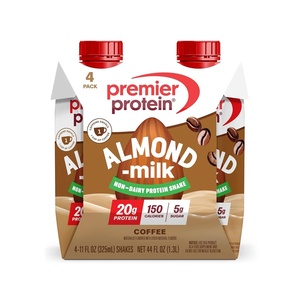 Premier Protein Non-Dairy Plant Based Almondmilk Protein Shake, Vanilla, 20g Protein, 5g Sugar, 11 fl oz, 4 Pack(Coffee)