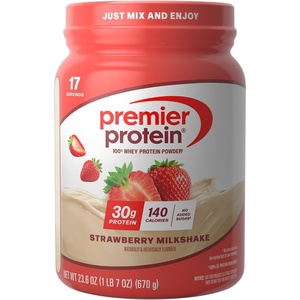 Premier Protein Powder, Vanilla Milkshake, 30g Protein, 1g Sugar, 100% Whey Protein, Keto Friendly, No Soy, Gluten Free, 23.3 oz (17 Servings)(Strawberry)