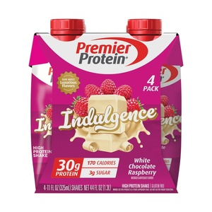 Premier Protein Shake INDULGENCE, White Chocolate Raspberry, 30g Protein, 170 Calories, 3g Sugar, 11 fl oz, 4 Pack (Packaging May Vary)(White Chocolate Raspberry)
