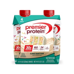 Premier Protein Shake, Vanilla, 30g Protein, No Added Sugar, 24 Vitamins & Minerals to Support Immune Health, 11 fl oz, 4 Pack(Cake Batter)