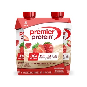 Premier Protein Shake, Vanilla, 30g Protein, No Added Sugar, 24 Vitamins & Minerals to Support Immune Health, 11 fl oz, 4 Pack(Strawberries & Cream)