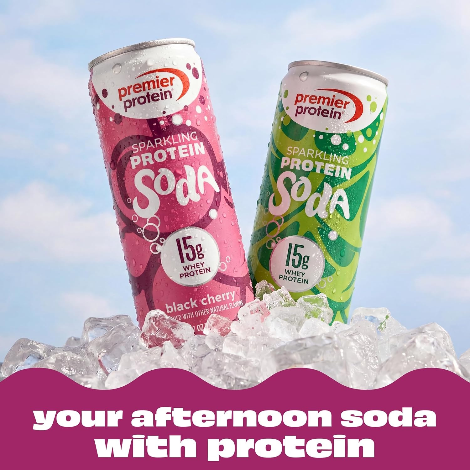 image:imagePremier Protein Sparkling Protein Soda Black Cherry 15g Whey 12 Pack Soft Drink with Benefits 5 Ingredients No Artificial Colors or Flavors 3g Sugar 12 oz