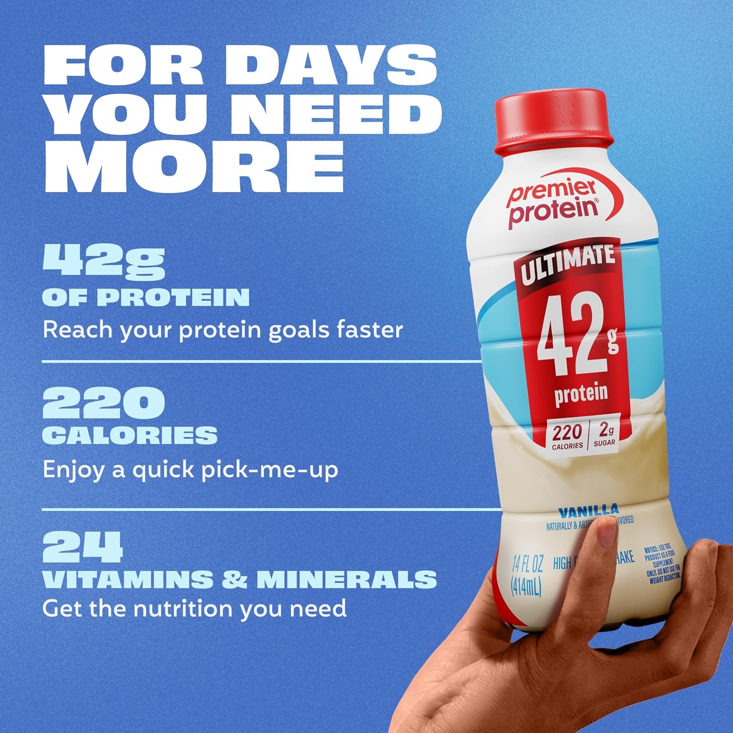 image:imagePremier Protein ULTIMATE 42g High Protein Shake Vanilla 12 Pack 220 Calories 2g Sugar 24 Vitamins amp Minerals Supports Muscle Health GlutenFree Protein Snack 14 ozVanilla