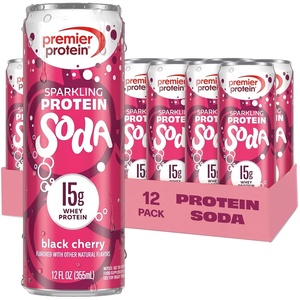 Premier Protein Sparkling Protein Soda, Black Cherry, 15g Whey, 12 Pack | Soft Drink with Benefits, 5 Ingredients, No Artificial Colors or Flavors, 3g Sugar, 12 oz