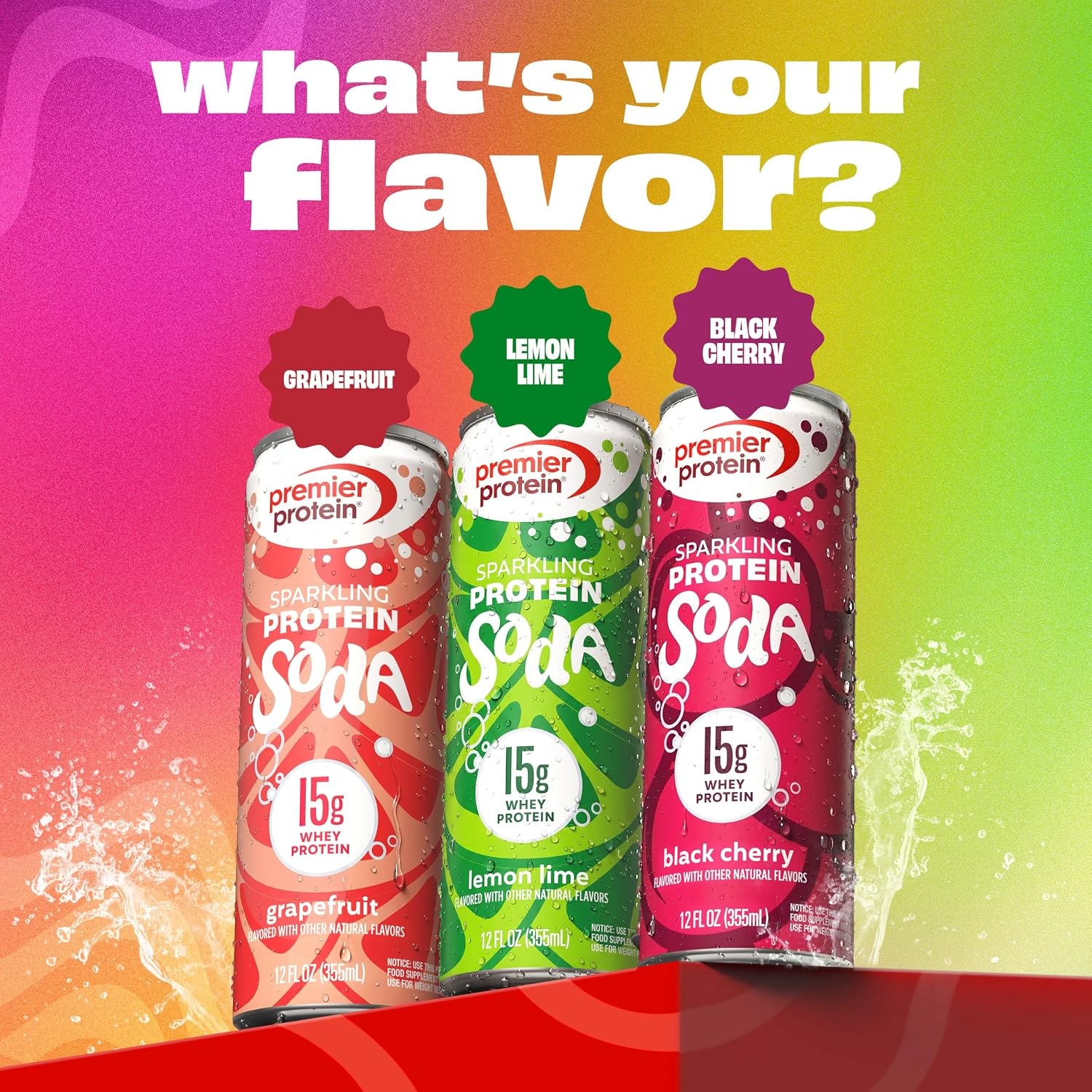 image:imagePremier Protein Sparkling Protein Soda Lemon Lime 15g Whey 12 Pack Soft Drink with Benefits 5 Ingredients No Artificial Colors or Flavors 3g Sugar 12 ozGrapefruit