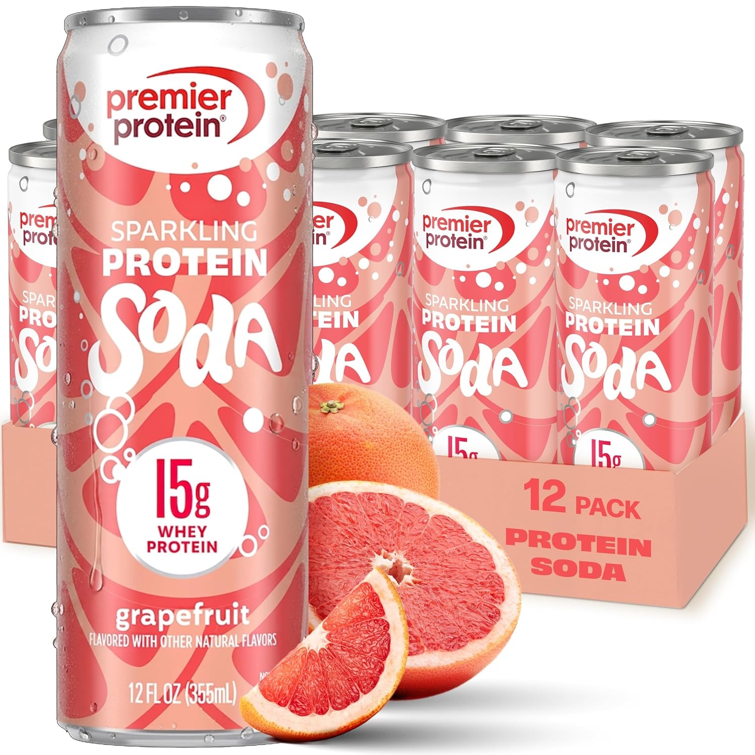 image:imagePremier Protein Sparkling Protein Soda Lemon Lime 15g Whey 12 Pack Soft Drink with Benefits 5 Ingredients No Artificial Colors or Flavors 3g Sugar 12 ozGrapefruit