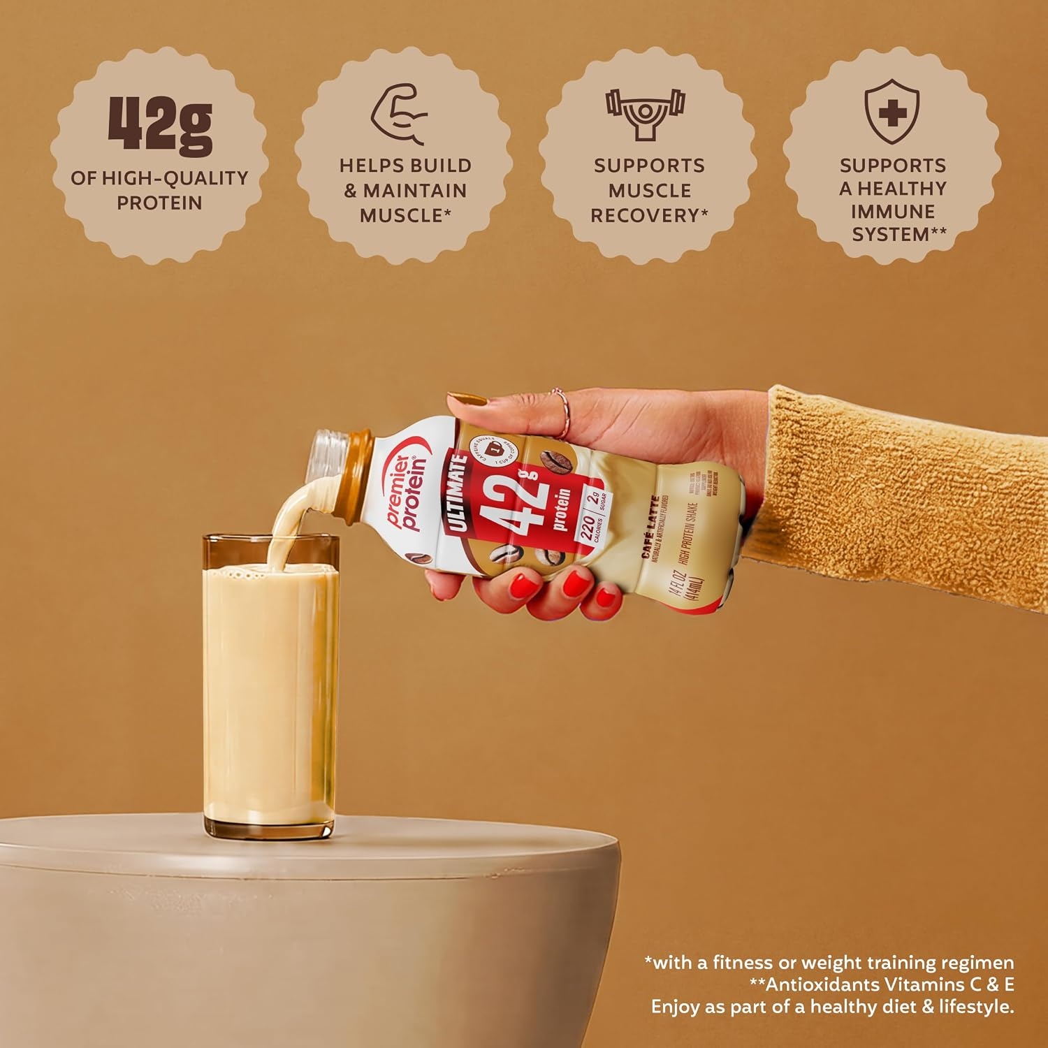 image:imagePremier Protein ULTIMATE 42g High Protein Shake Vanilla 4 Pack 220 Calories 2g Sugar 24 Vitamins amp Minerals Supports Muscle Health GlutenFree Protein Snack 14 ozCafe Latte