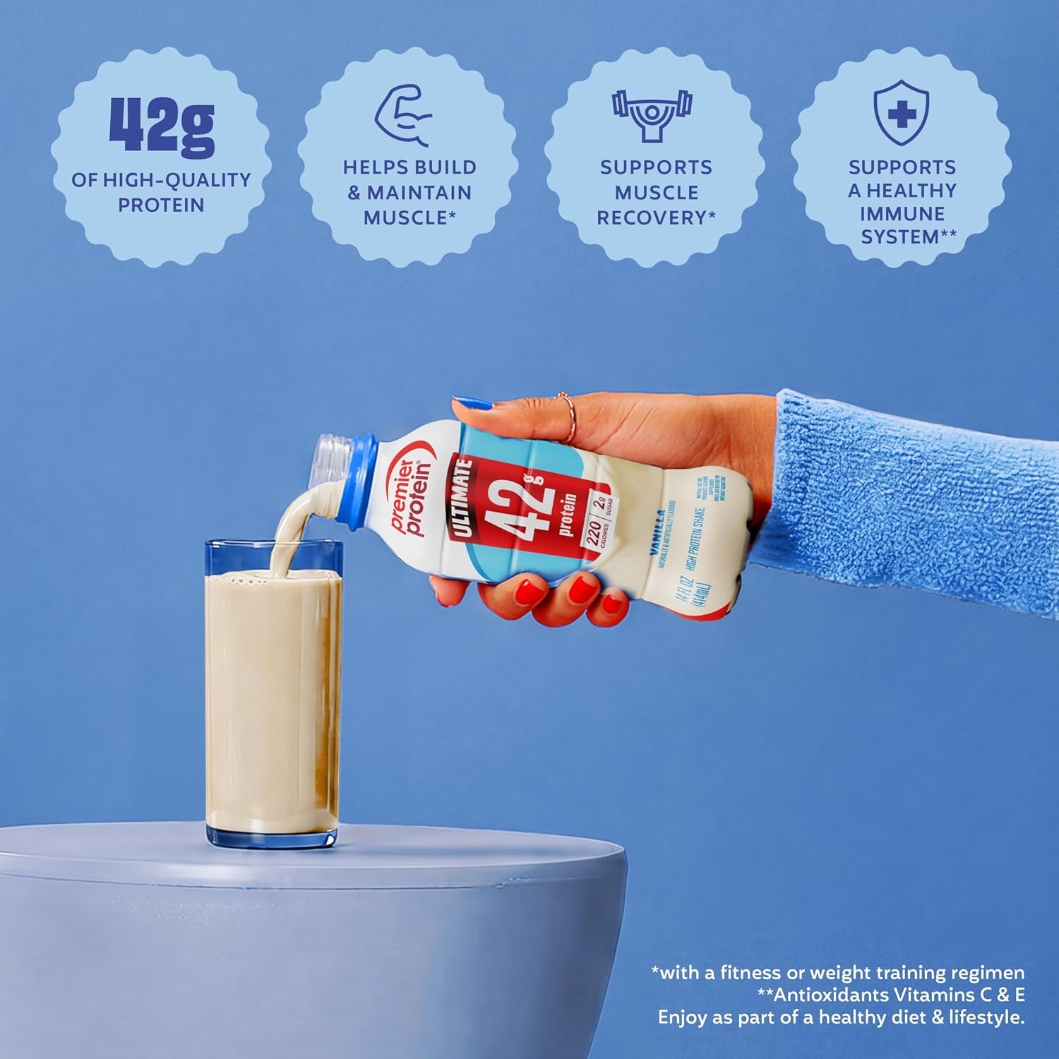 image:imagePremier Protein ULTIMATE 42g High Protein Shake Vanilla 4 Pack 220 Calories 2g Sugar 24 Vitamins amp Minerals Supports Muscle Health GlutenFree Protein Snack 14 ozVanilla