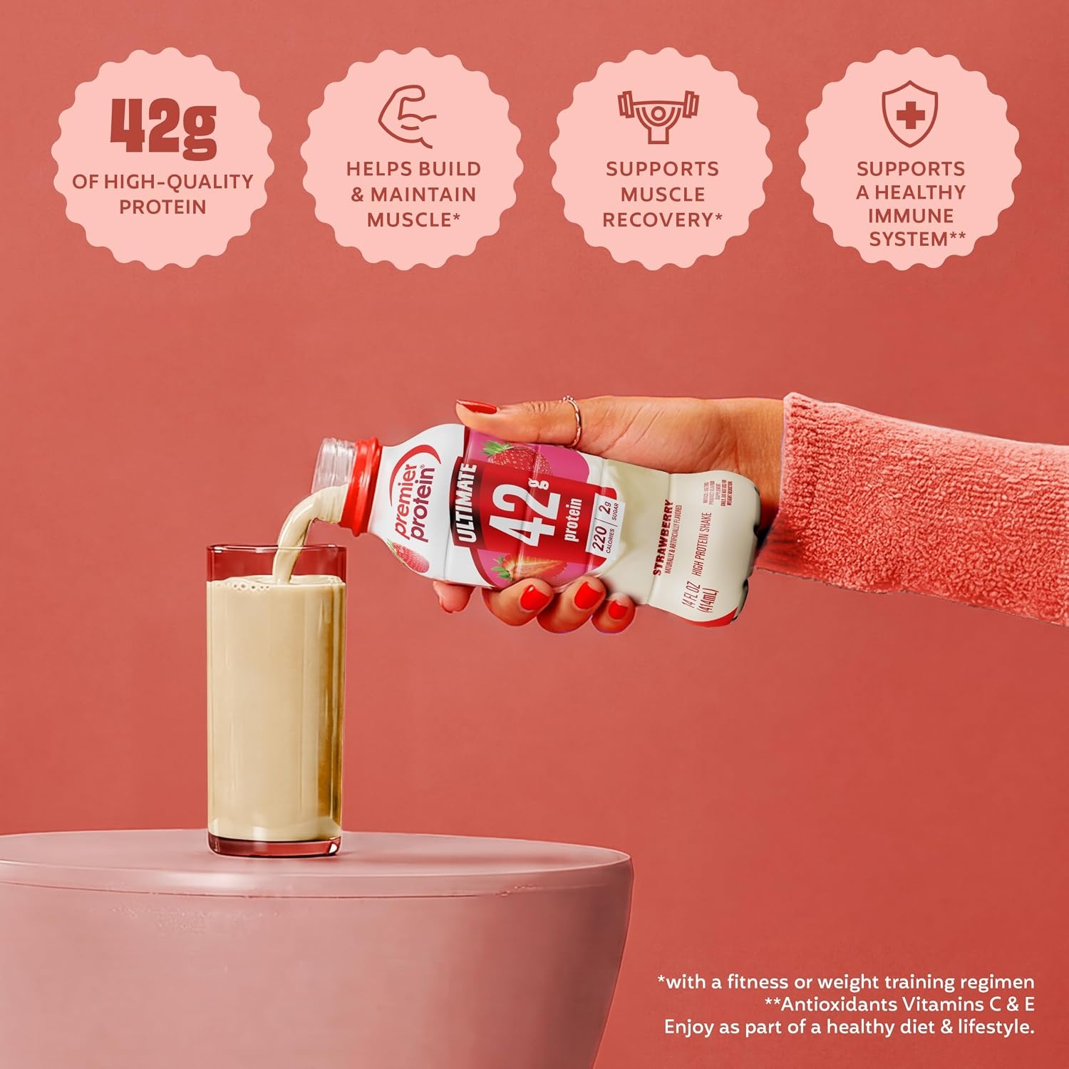 image:imagePremier Protein ULTIMATE 42g High Protein Shake Vanilla 4 Pack 220 Calories 2g Sugar 24 Vitamins amp Minerals Supports Muscle Health GlutenFree Protein Snack 14 ozStrawberry