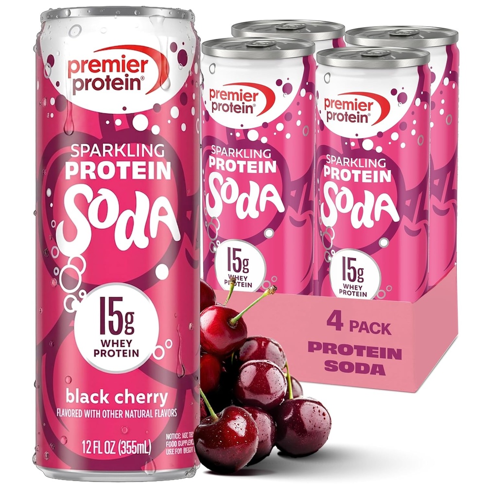image:imagePremier Protein Sparkling Protein Soda Lemon Lime 15g Whey 12 Pack Soft Drink with Benefits 5 Ingredients No Artificial Colors or Flavors 3g Sugar 12 ozBlack Cherry