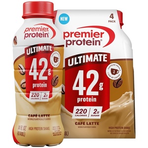 Premier Protein ULTIMATE 42g High Protein Shake, Vanilla, 4 Pack | 220 Calories, 2g Sugar, 24 Vitamins & Minerals, Supports Muscle Health, Gluten-Free, Protein Snack, 14 oz(Cafe Latte)