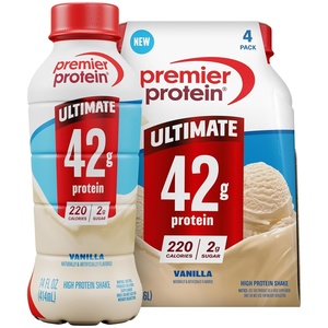 Premier Protein ULTIMATE 42g High Protein Shake, Vanilla, 4 Pack | 220 Calories, 2g Sugar, 24 Vitamins & Minerals, Supports Muscle Health, Gluten-Free, Protein Snack, 14 oz(Vanilla)