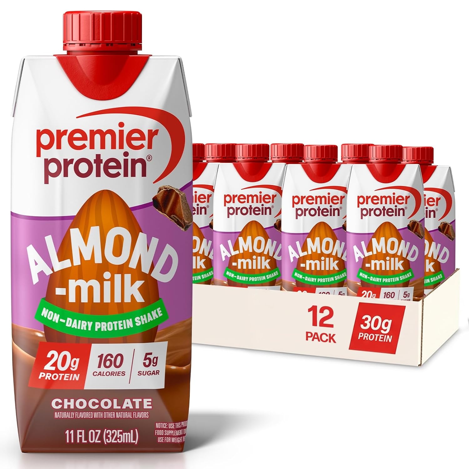 image:imagePremier Protein NonDairy Plant Based Almondmilk Protein Shake Coffee with Caffeine for Energy 20g Protein 5g Sugar 11 fl oz 12 PackChocolate